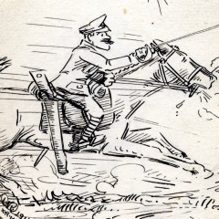 Sketch by Albert E V Richards of a cavalry officer charging into battle